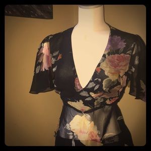 See through floral blouse